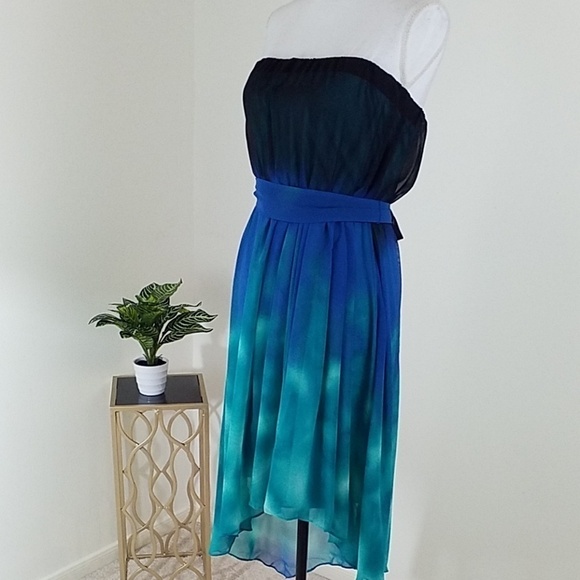 Max & Cleo~Size S~Blue/Green Asymmetric Dress NWT. - Picture 6 of 11